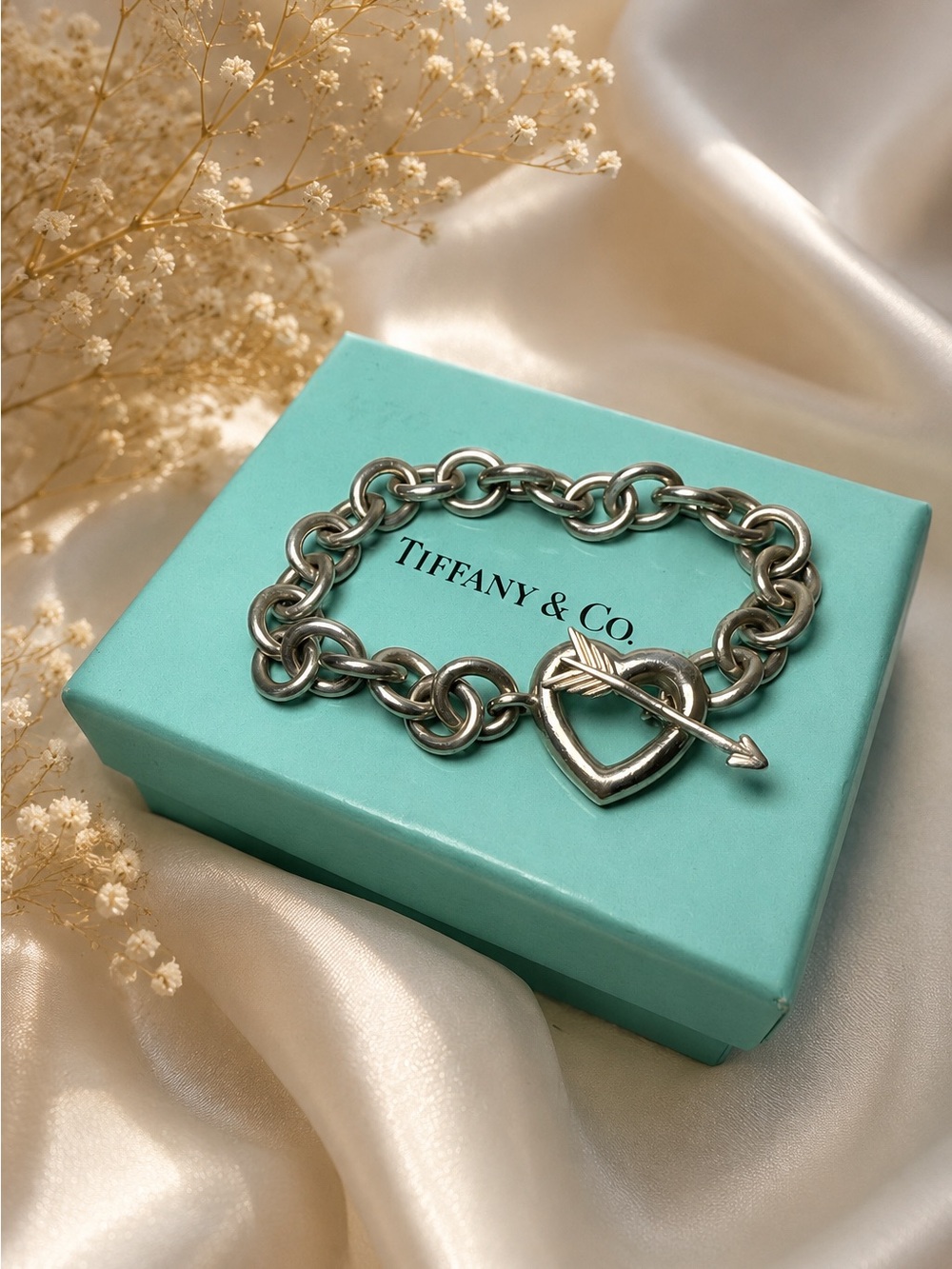 Tiffany & Co. Vintage 925 Silver Heart Toggle Bracelet with Arrow